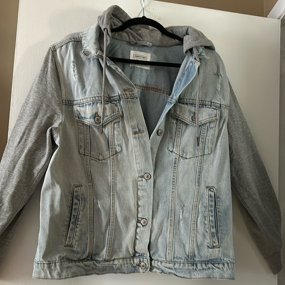 Denim and Jersey mix hooded jacket - Picture 1 of 7